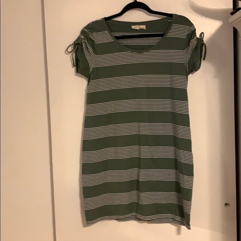 Green and white striped dress
